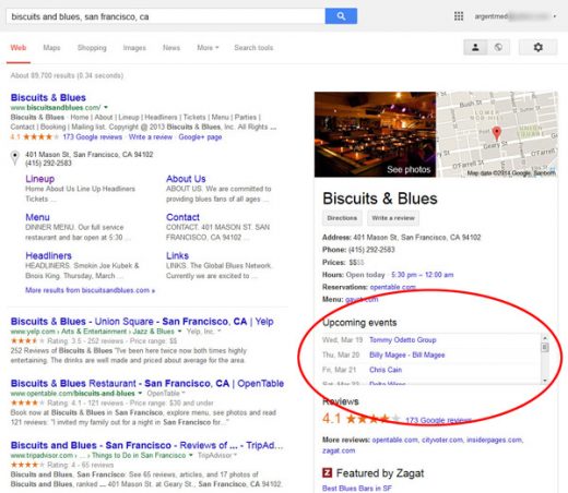 Now you can find local events in google search results